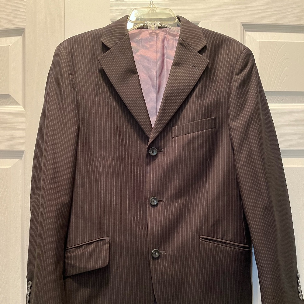 Mens Billy London Suit Jacket Size 38S Black with Gray Pinstripe